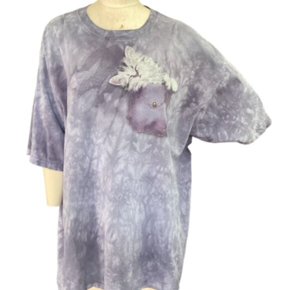 Purple Tie Dye Kitten Kitty Cat Graphic Tee Women Sz XL #57W - Picture 1 of 8